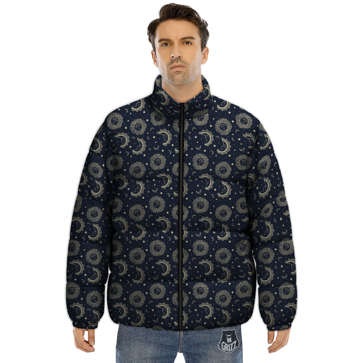 Constellation Bohemian Print Pattern Puffer Jacket-grizzshop