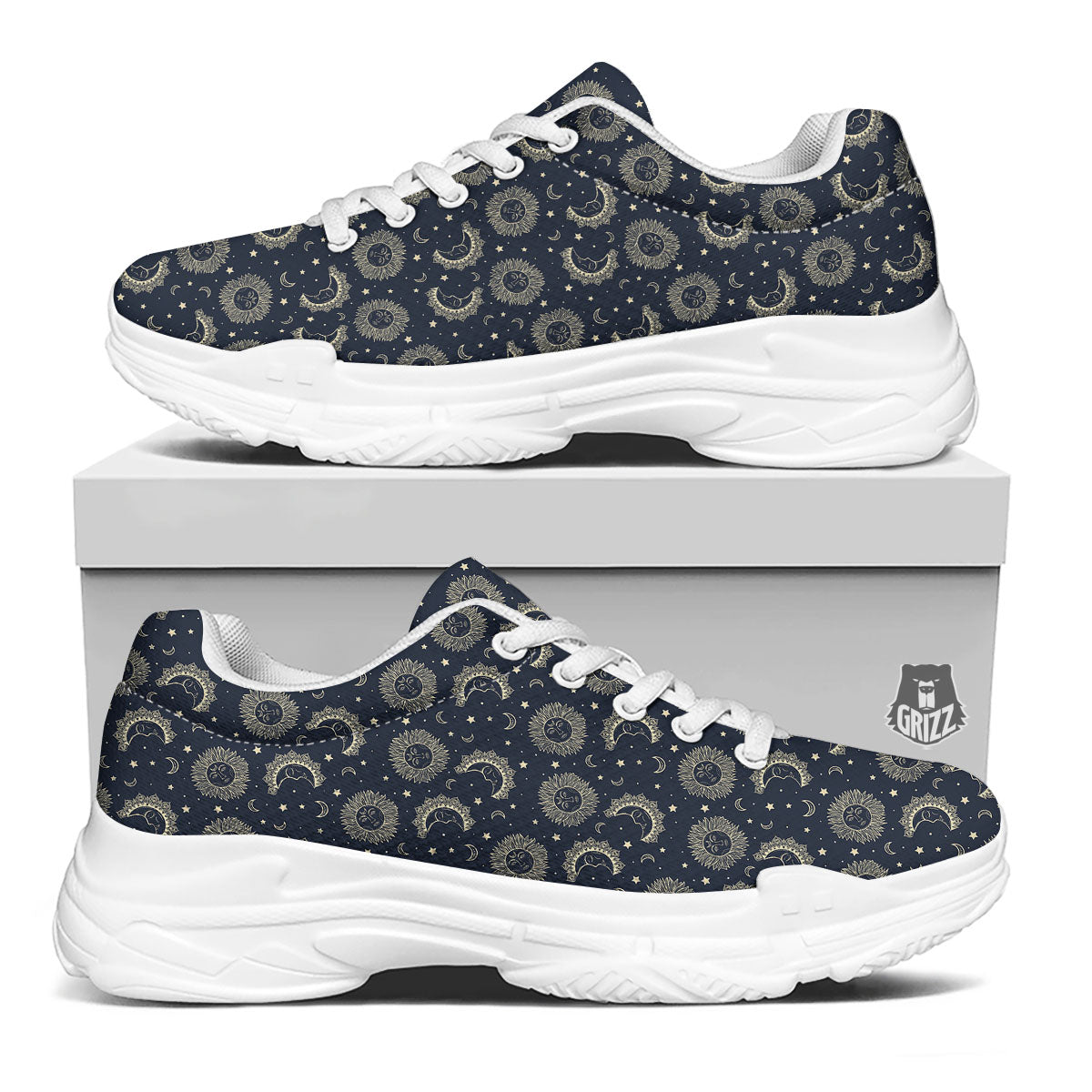 Constellation Bohemian Print Pattern White Chunky Shoes-grizzshop