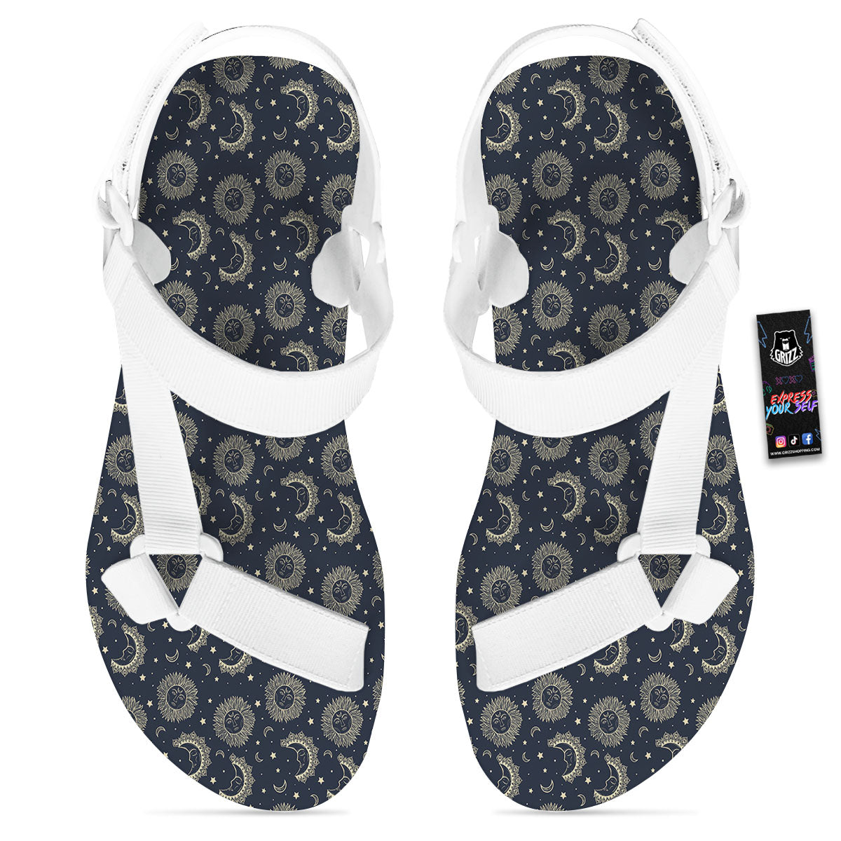 Constellation Bohemian Print Pattern White Open Toe Sandals-grizzshop