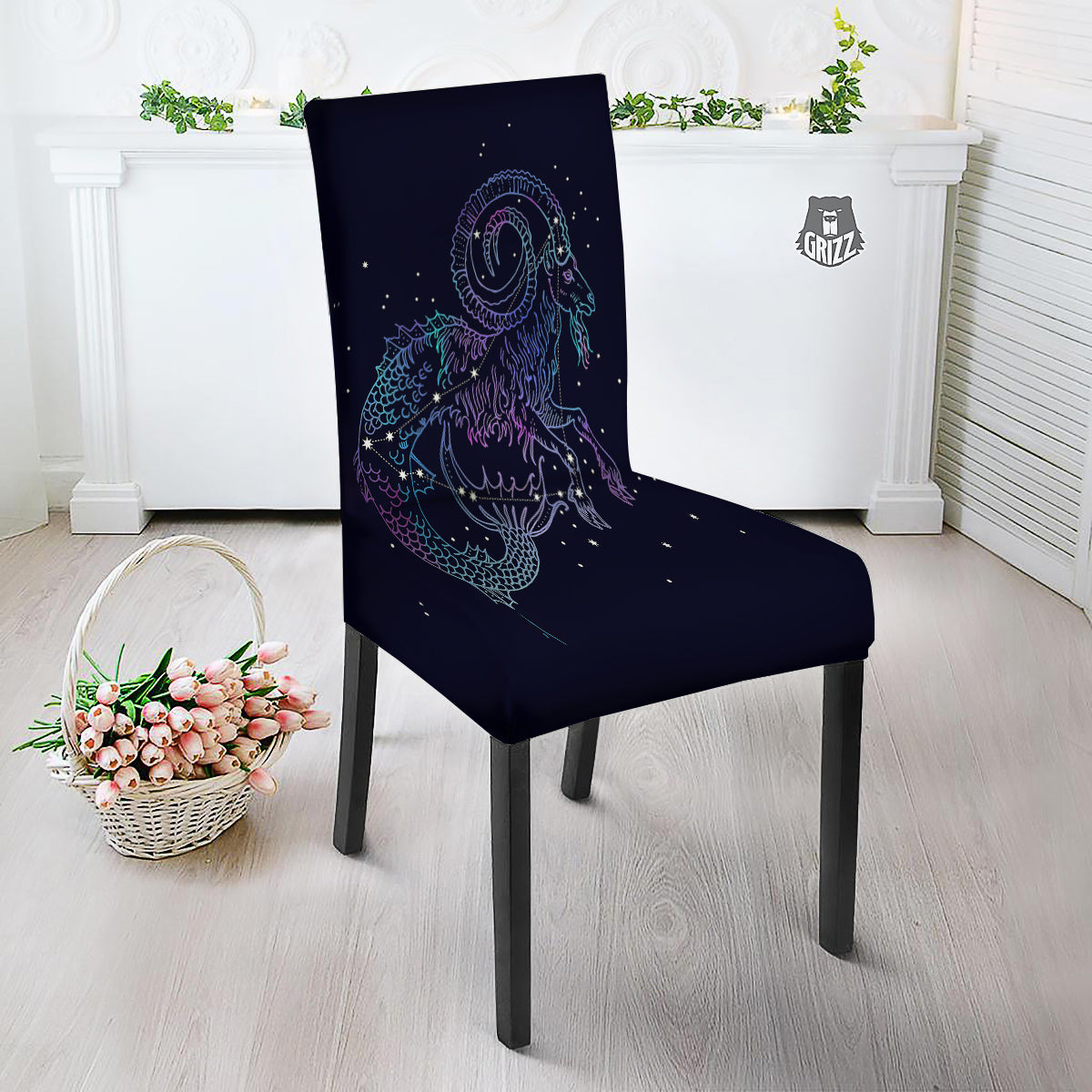 Constellation Capricorn Print Dining Chair Slipcover-grizzshop