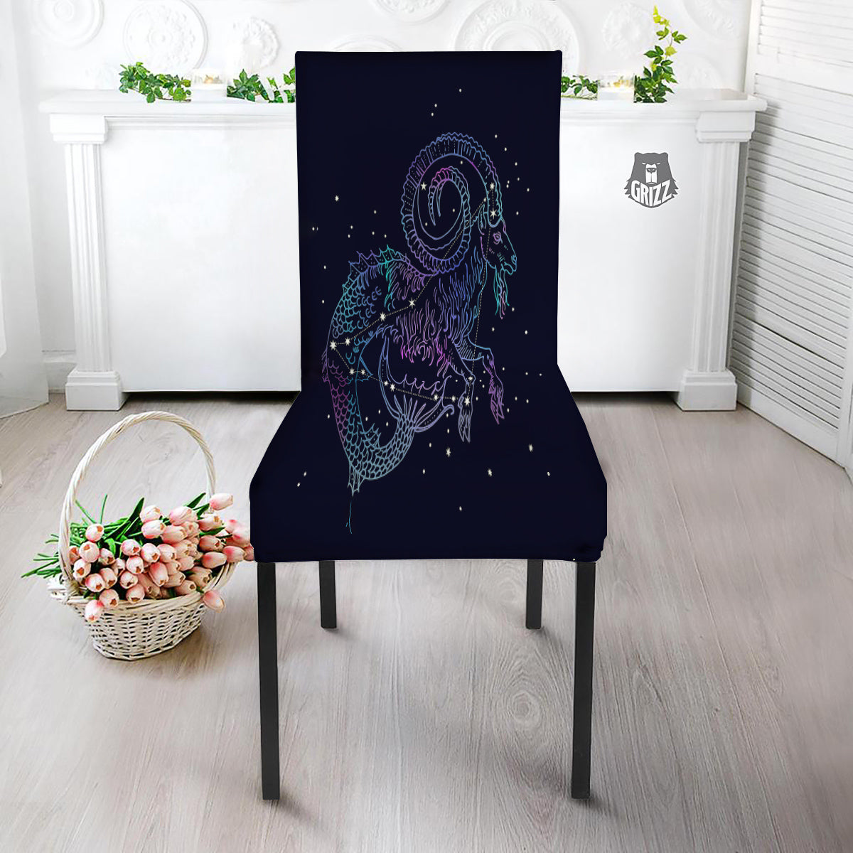 Constellation Capricorn Print Dining Chair Slipcover-grizzshop