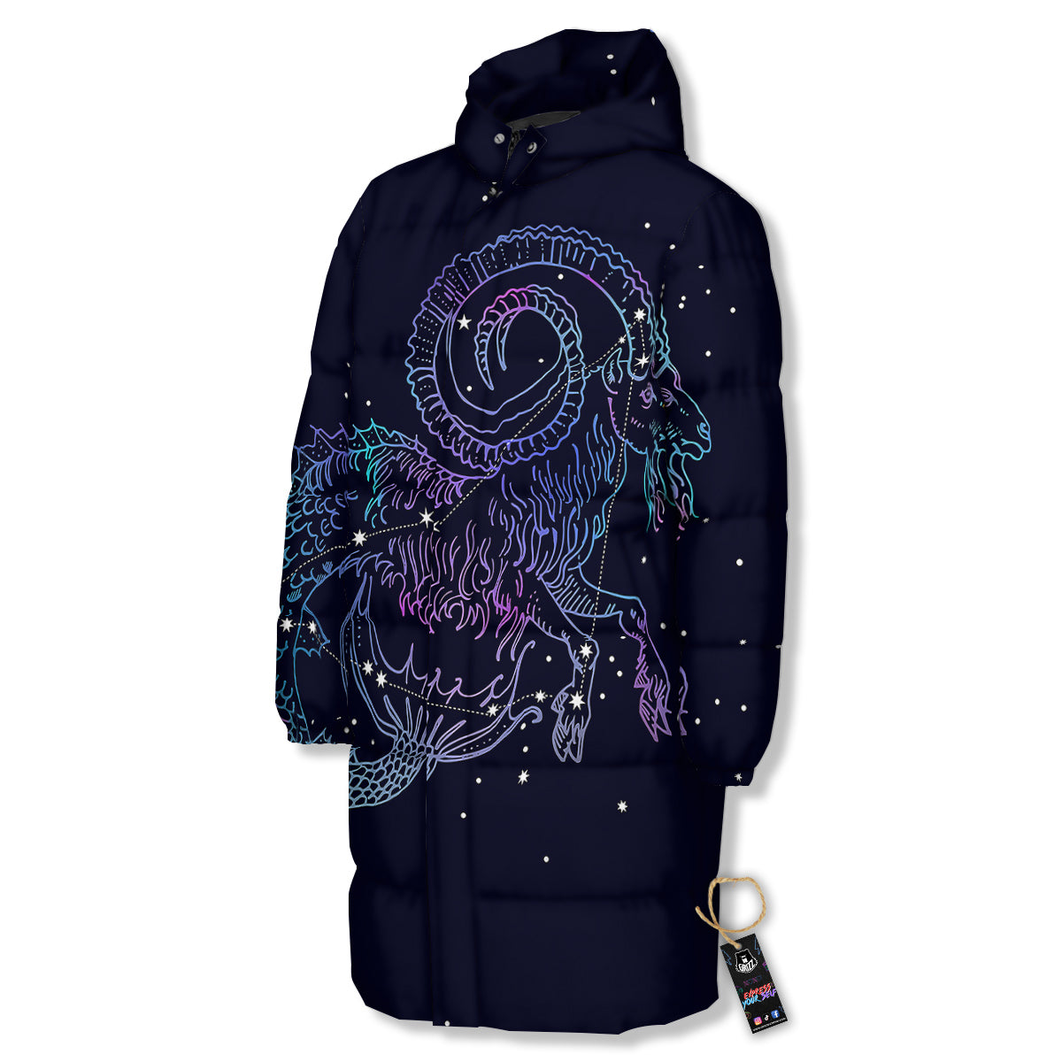 Constellation Capricorn Print Long Down Jacket-grizzshop