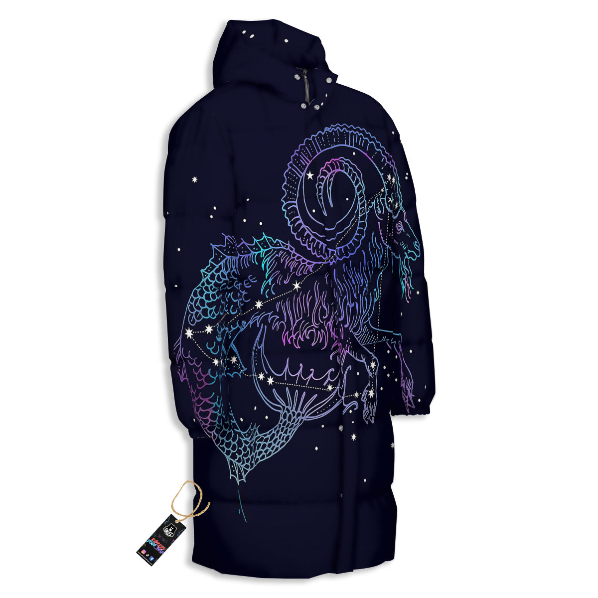 Constellation Capricorn Print Long Down Jacket-grizzshop