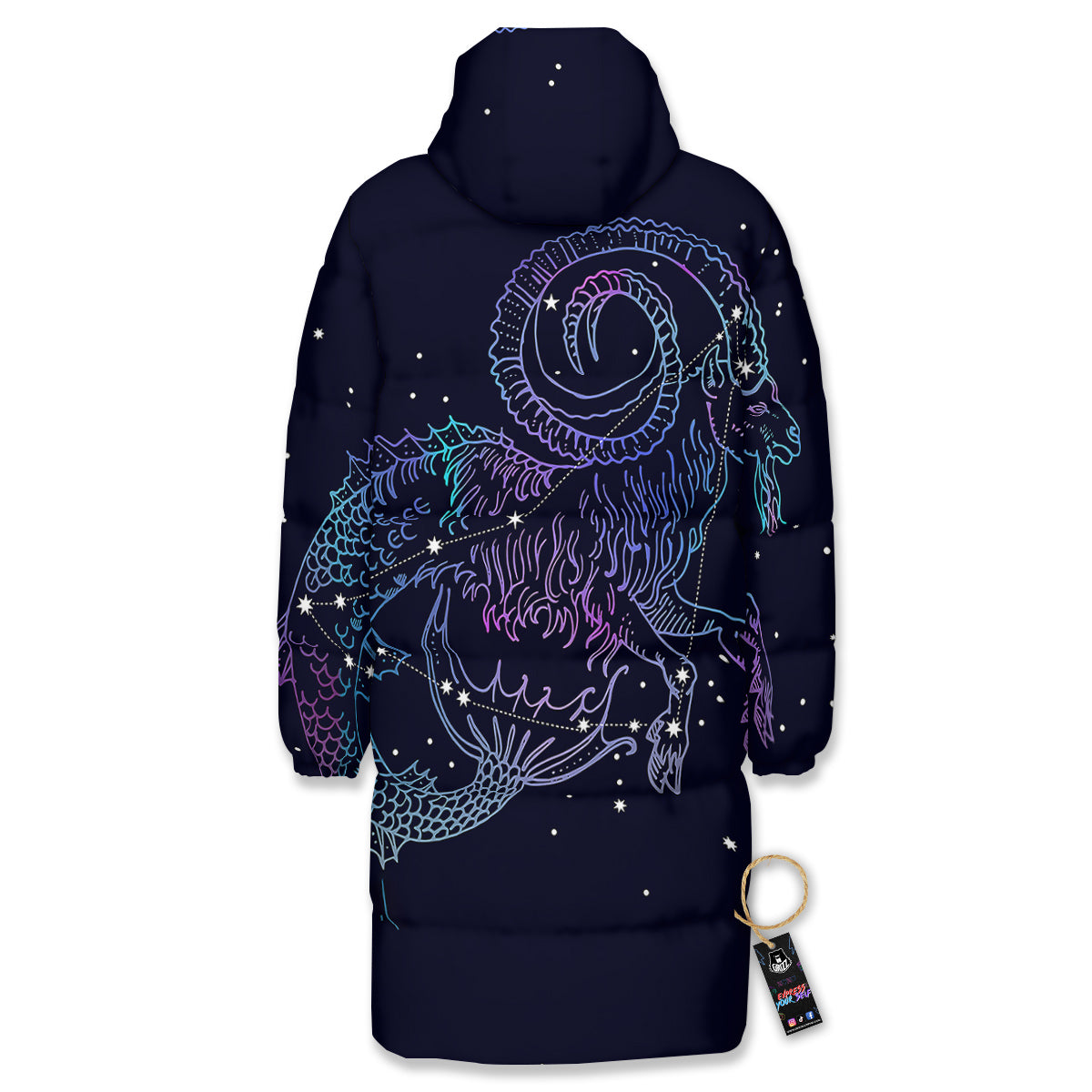 Constellation Capricorn Print Long Down Jacket-grizzshop
