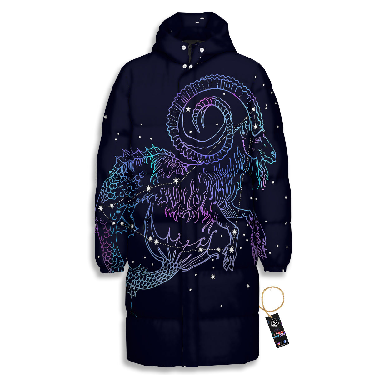 Constellation Capricorn Print Long Down Jacket-grizzshop