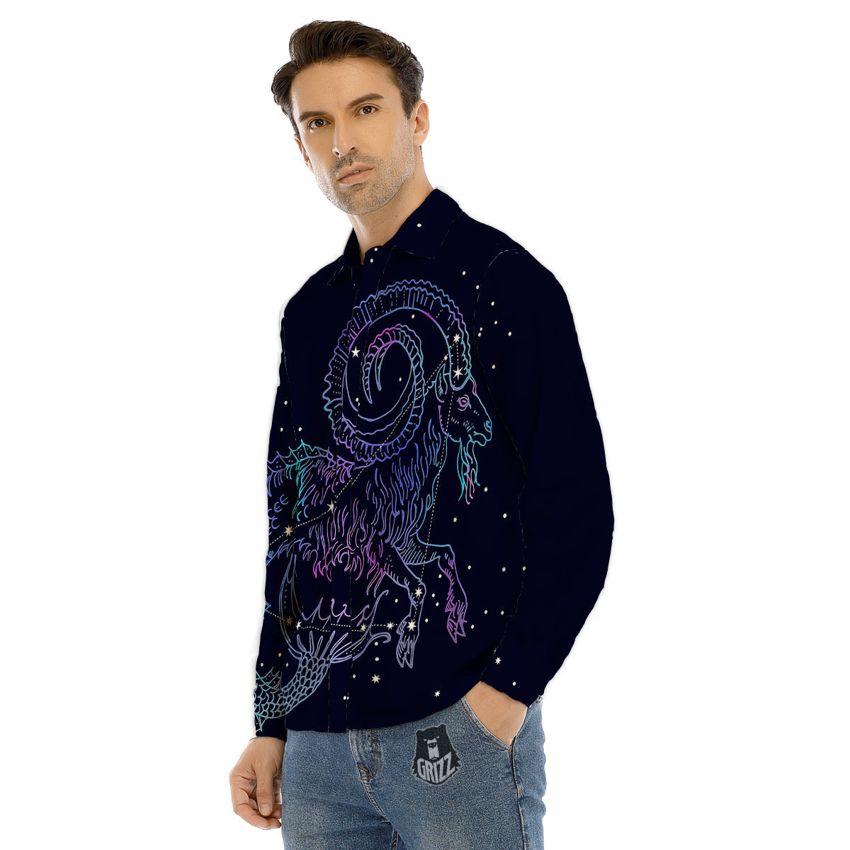 Constellation Capricorn Print Men's Dress Shirts-grizzshop