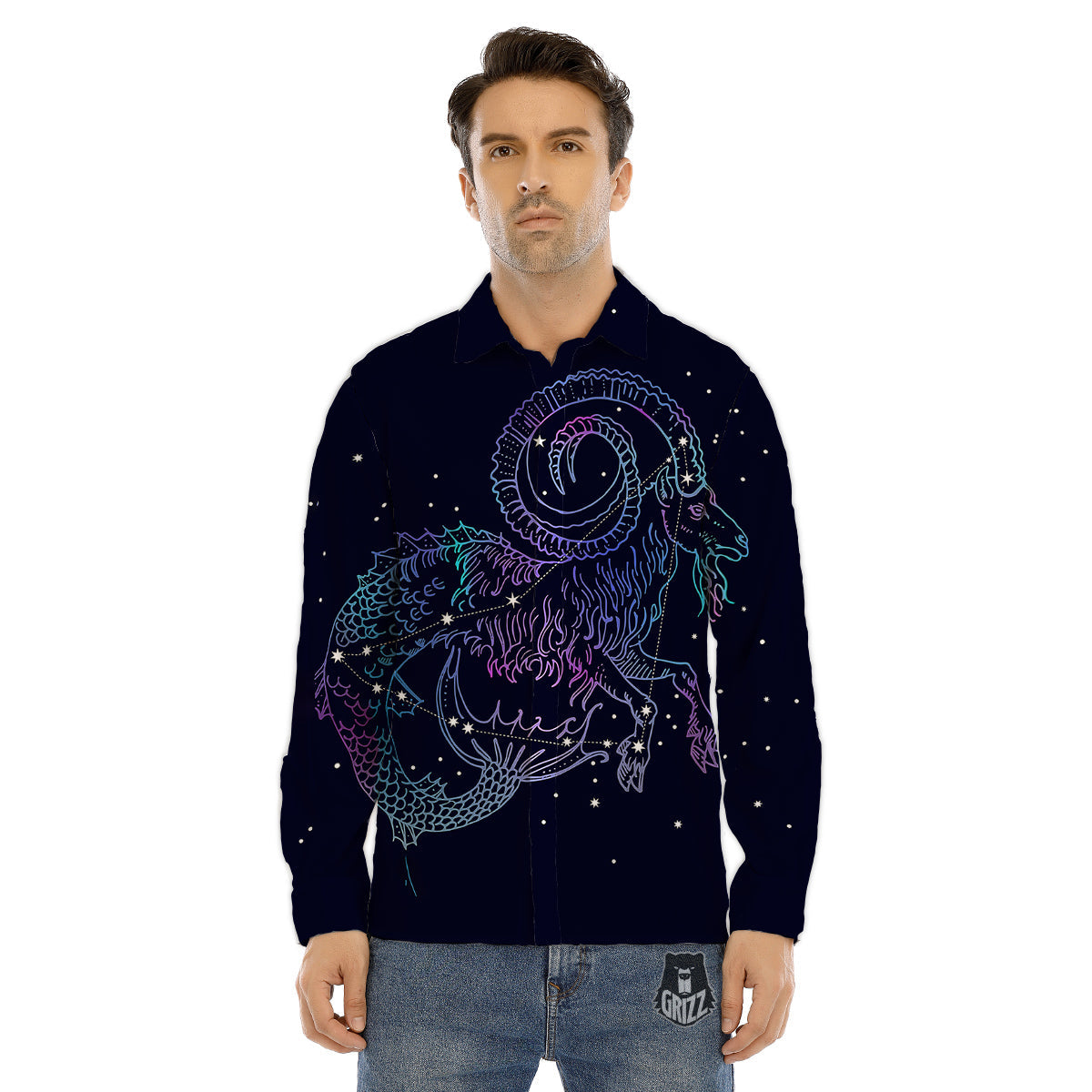 Constellation Capricorn Print Men's Dress Shirts-grizzshop