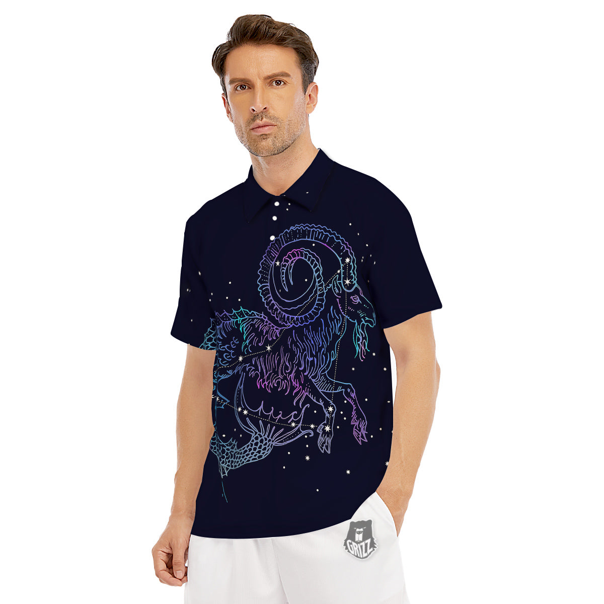 Constellation Capricorn Print Men's Golf Shirts-grizzshop