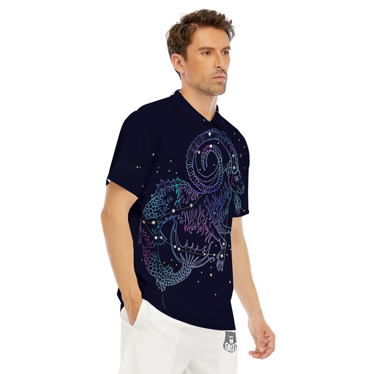 Constellation Capricorn Print Men's Golf Shirts-grizzshop