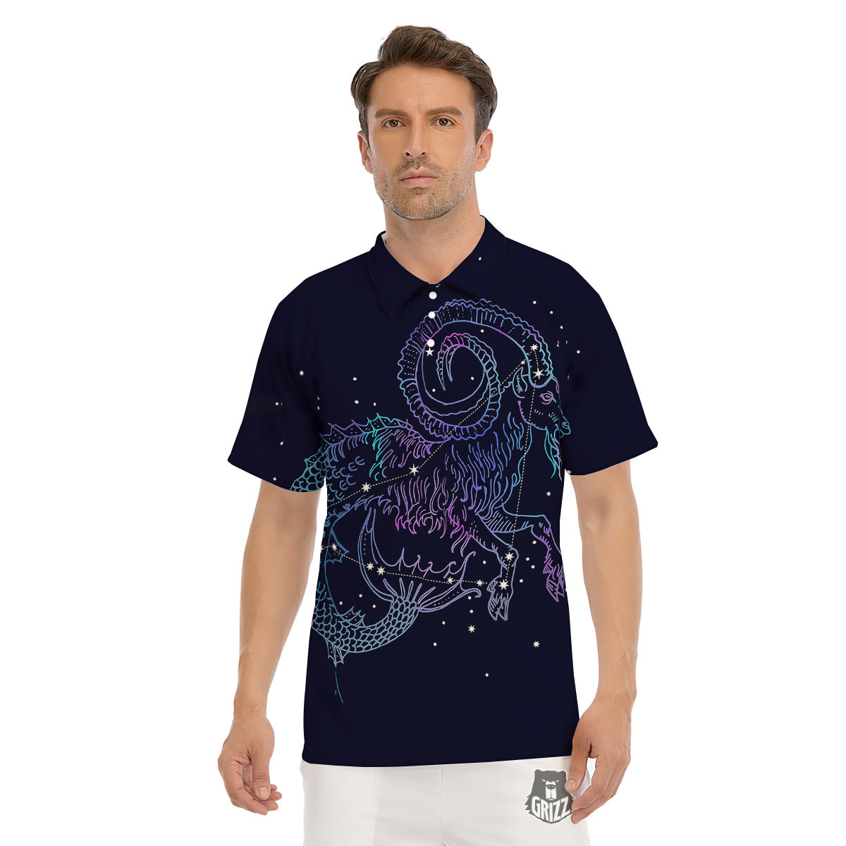 Constellation Capricorn Print Men's Golf Shirts-grizzshop