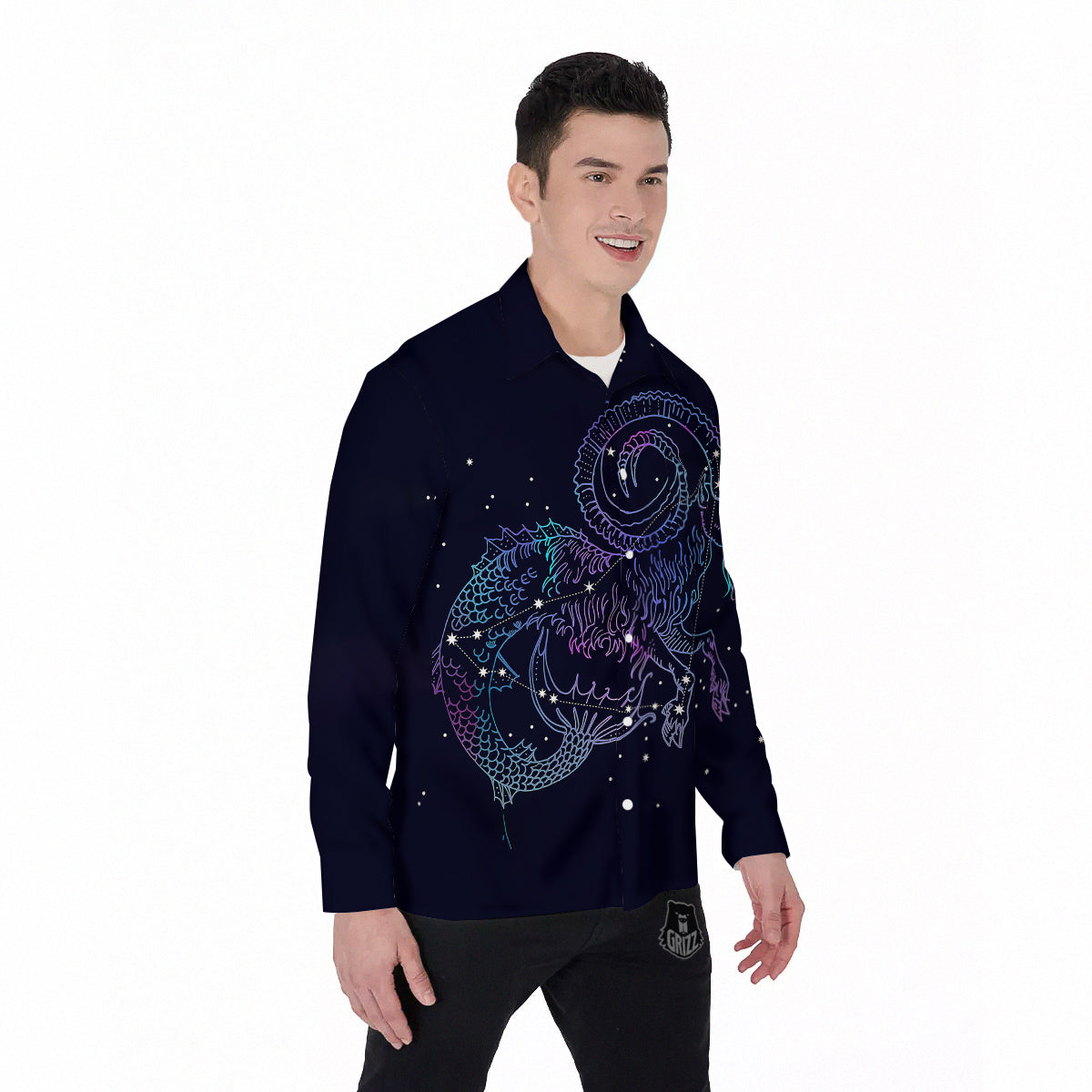 Constellation Capricorn Print Men's Long Sleeve Shirts-grizzshop