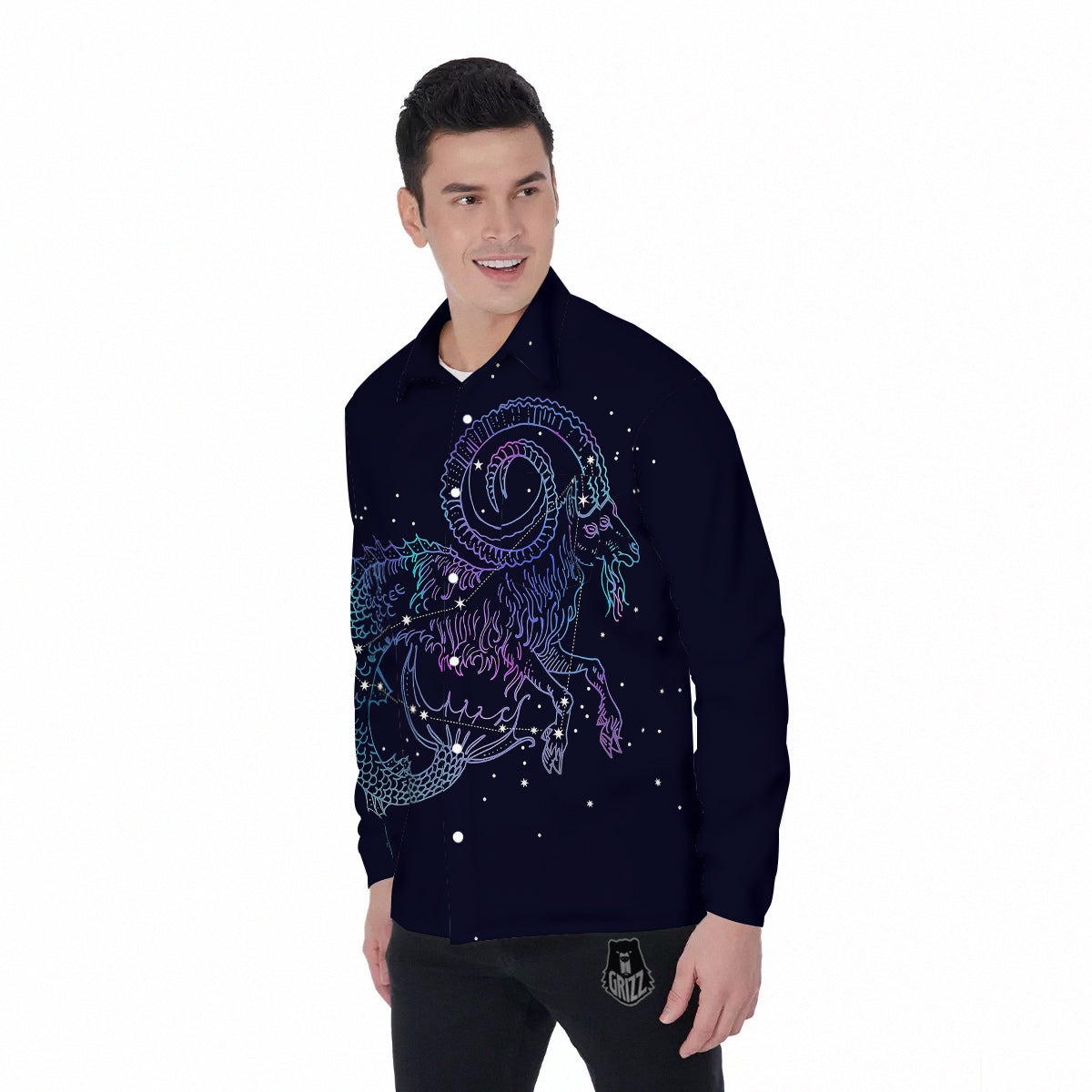 Constellation Capricorn Print Men's Long Sleeve Shirts-grizzshop