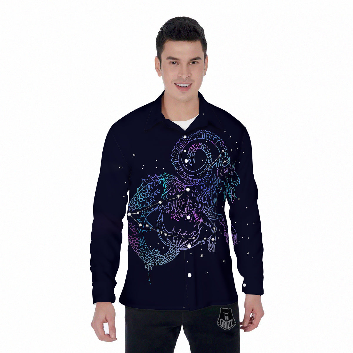 Constellation Capricorn Print Men's Long Sleeve Shirts-grizzshop