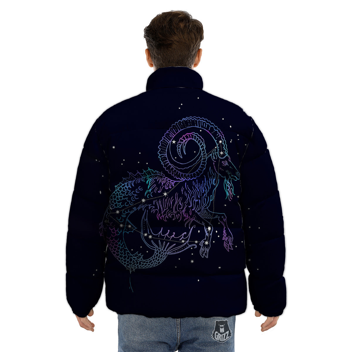 Constellation Capricorn Print Puffer Jacket-grizzshop