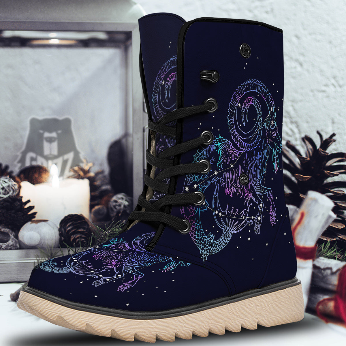 Constellation Capricorn Print Snow Boots-grizzshop