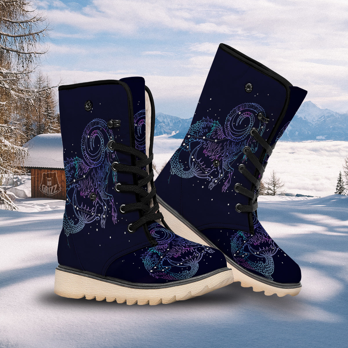 Constellation Capricorn Print Snow Boots-grizzshop