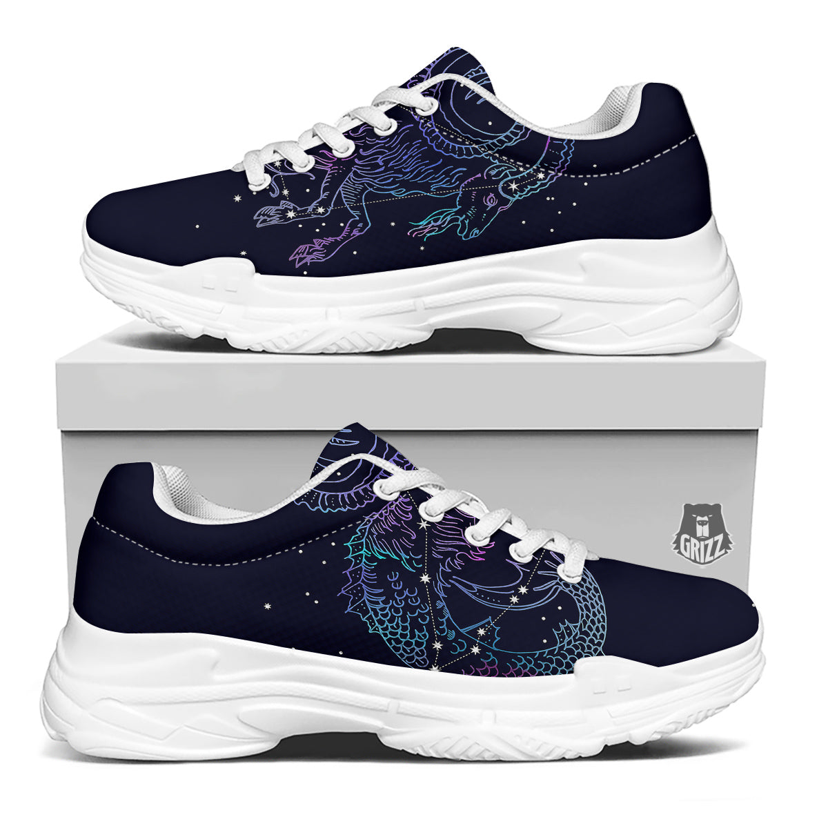 Constellation Capricorn Print White Chunky Shoes-grizzshop