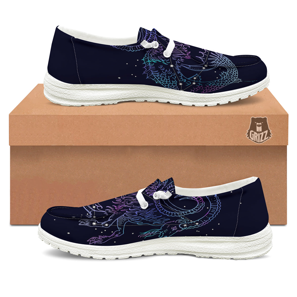 Constellation Capricorn Print White Loafers-grizzshop