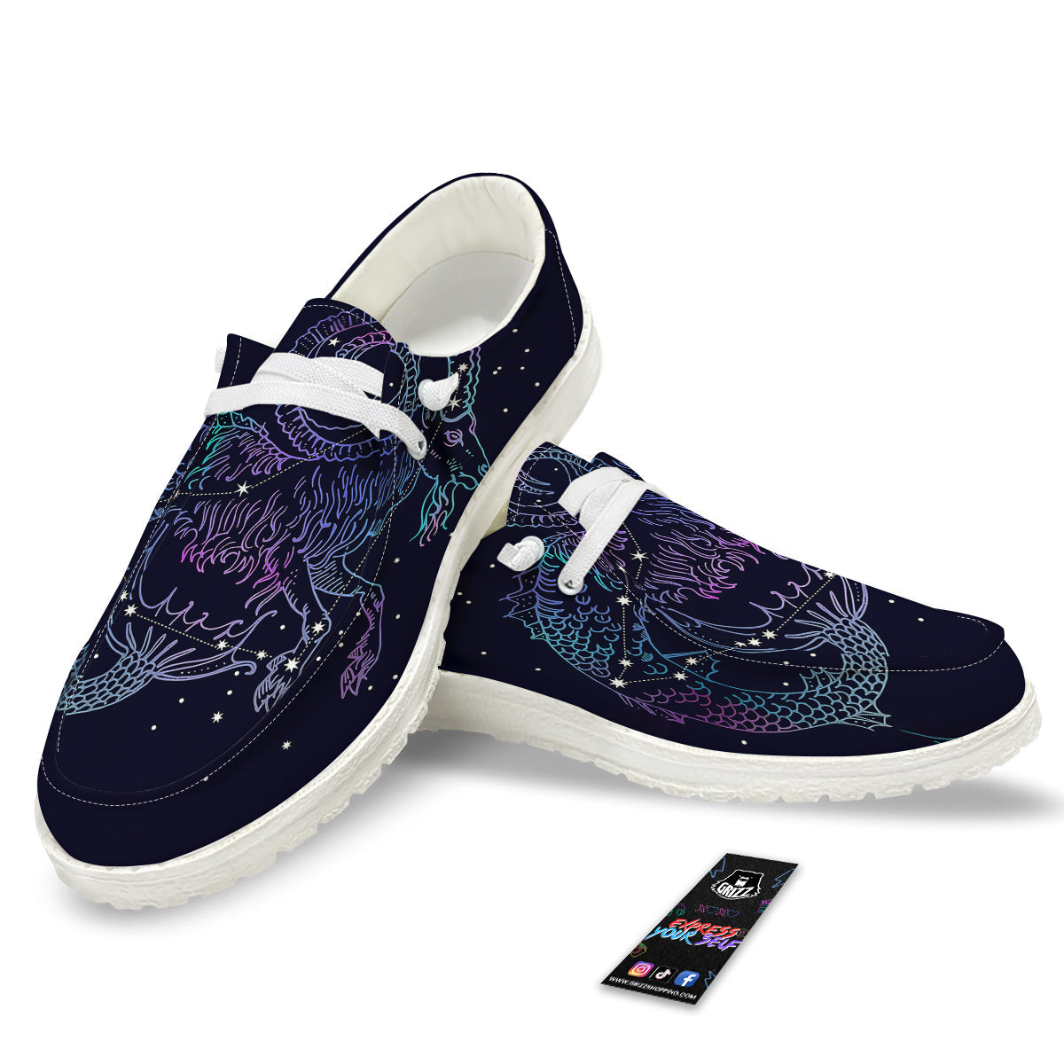 Constellation Capricorn Print White Loafers-grizzshop