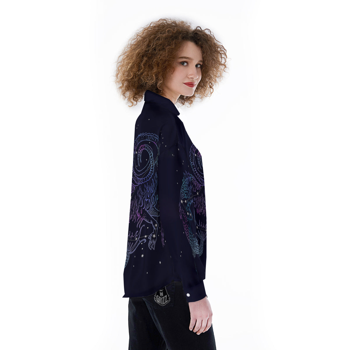Constellation Capricorn Print Women's Long Sleeve Shirts-grizzshop