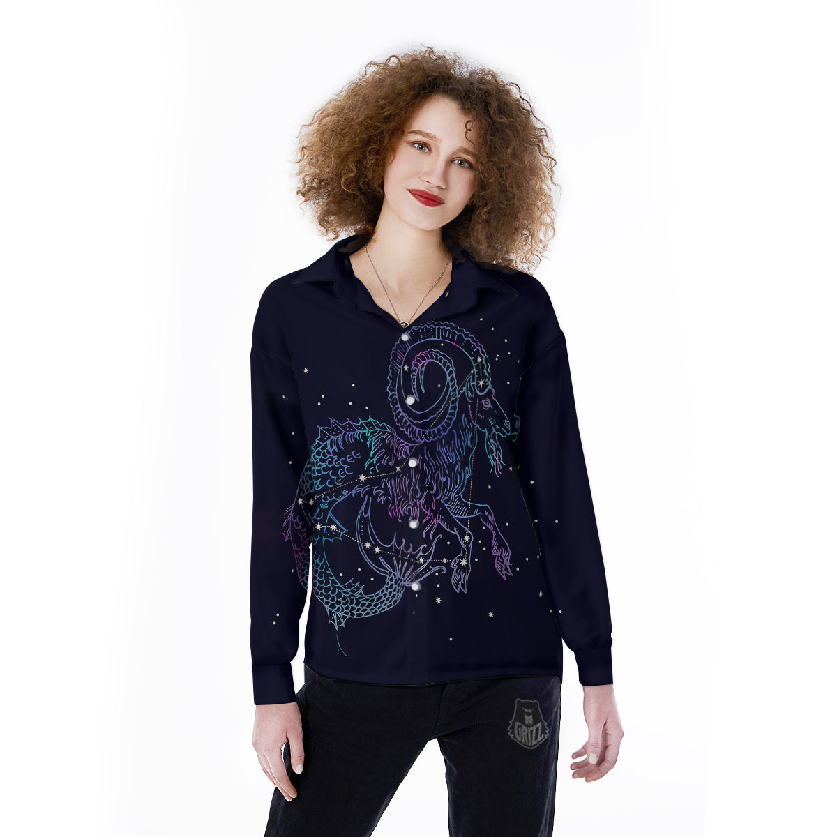 Constellation Capricorn Print Women's Long Sleeve Shirts-grizzshop