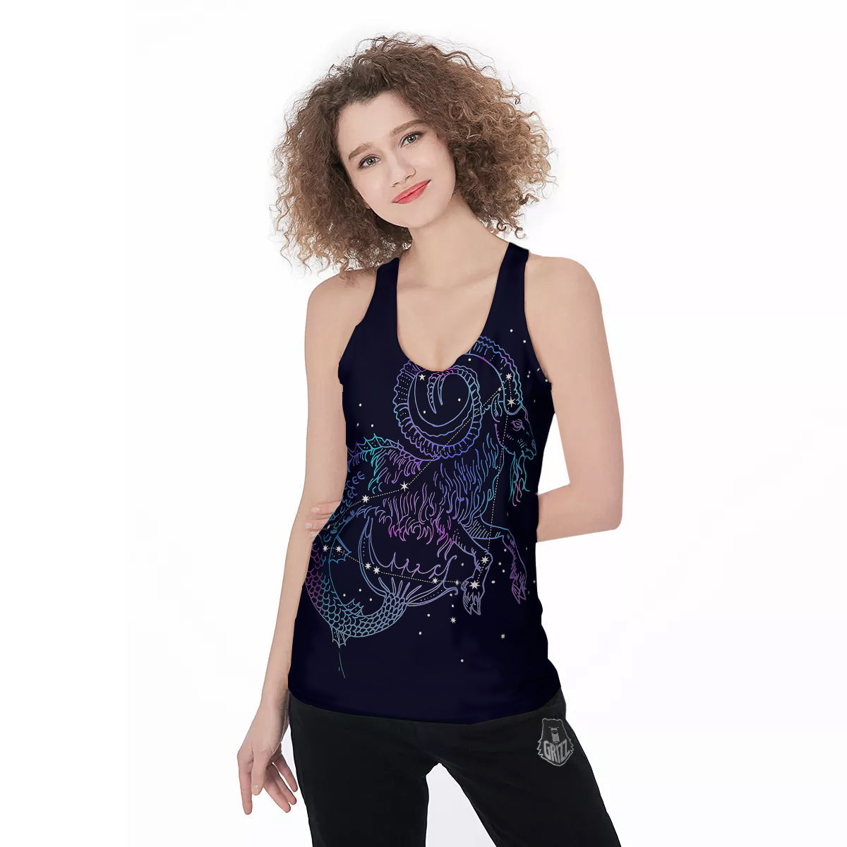 Constellation Capricorn Print Women's Racerback Tank Top-grizzshop