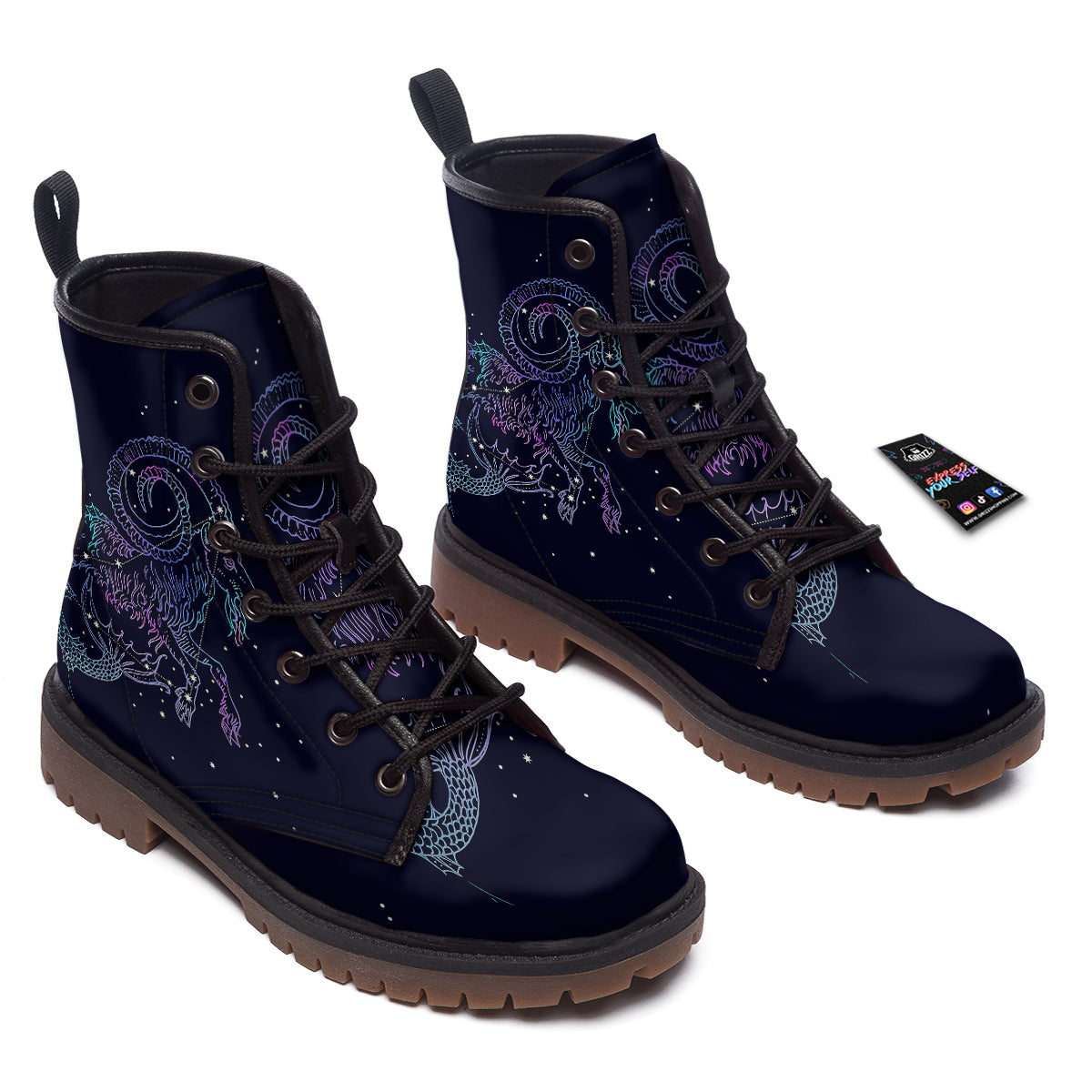 Constellation Capricorn Print Work Boots-grizzshop