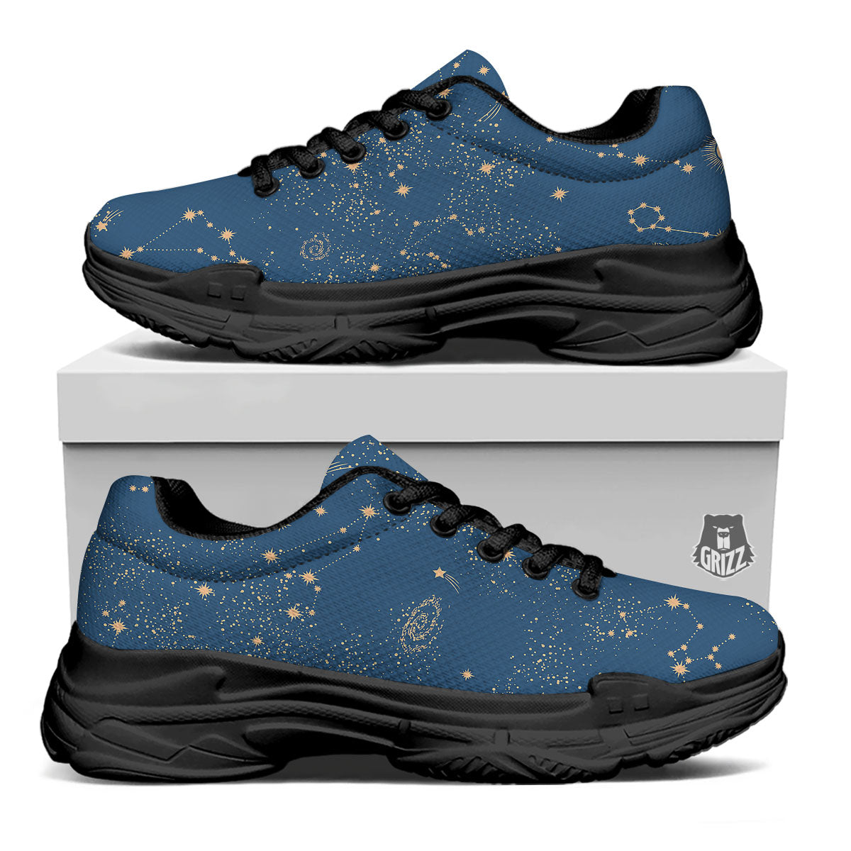 Constellation Cosmic Print Pattern Black Chunky Shoes-grizzshop