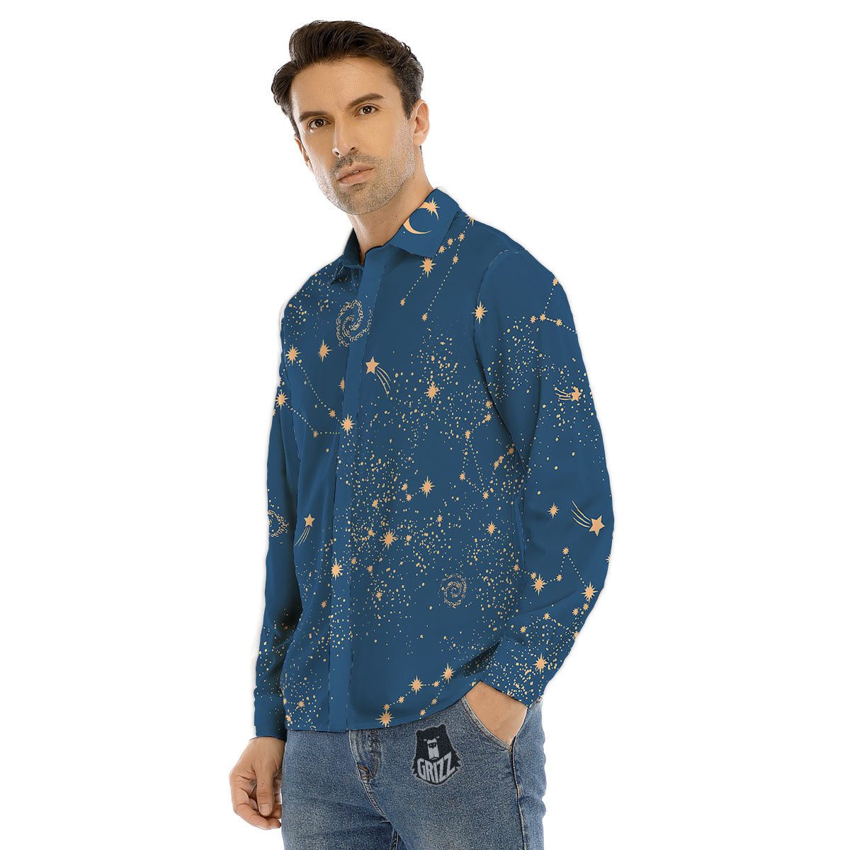 Constellation Cosmic Print Pattern Men's Dress Shirts-grizzshop
