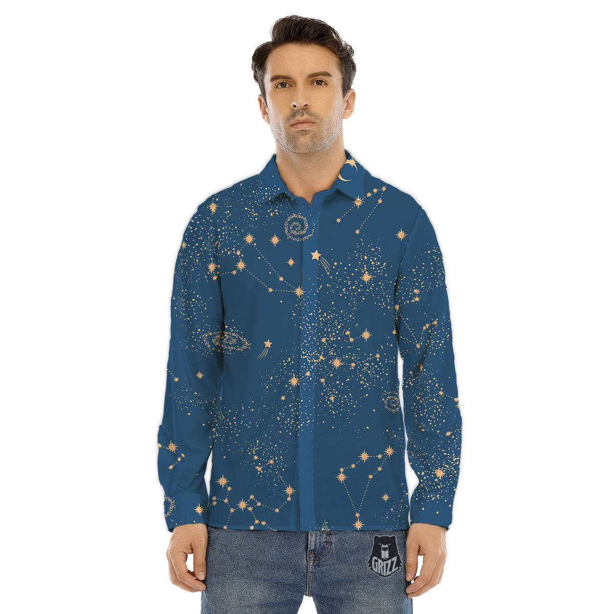 Constellation Cosmic Print Pattern Men's Dress Shirts-grizzshop