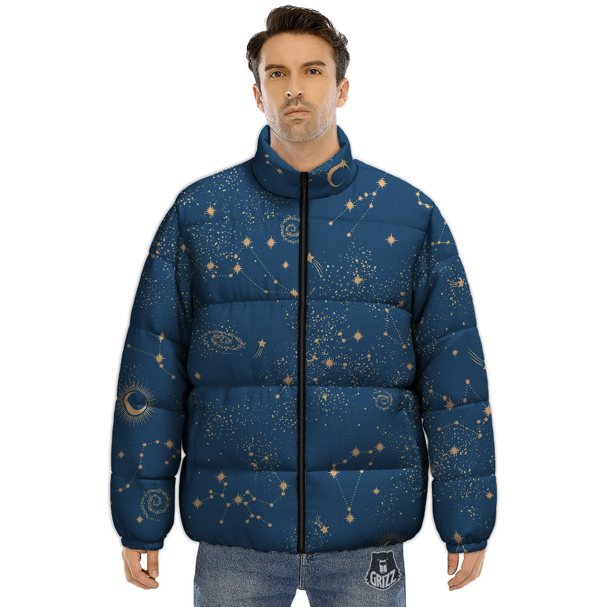 Constellation Cosmic Print Pattern Puffer Jacket-grizzshop