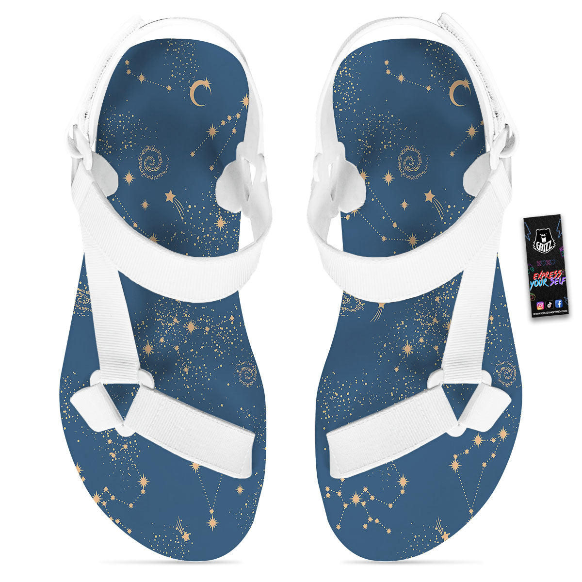 Constellation Cosmic Print Pattern White Open Toe Sandals-grizzshop