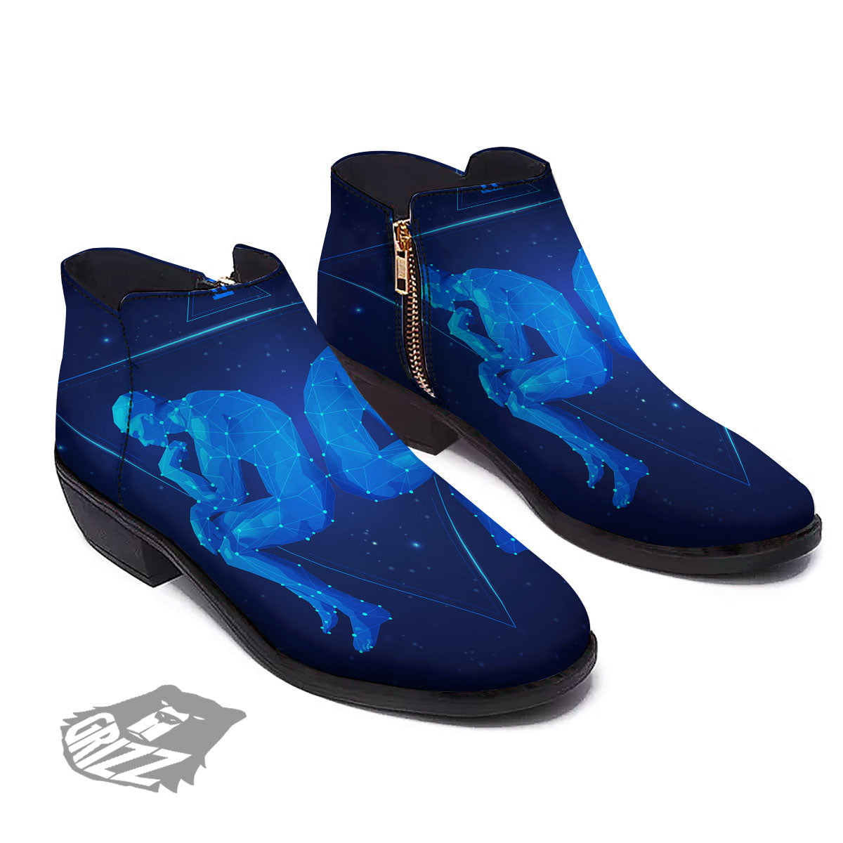 Constellation Gemini Print Ankle Boots-grizzshop
