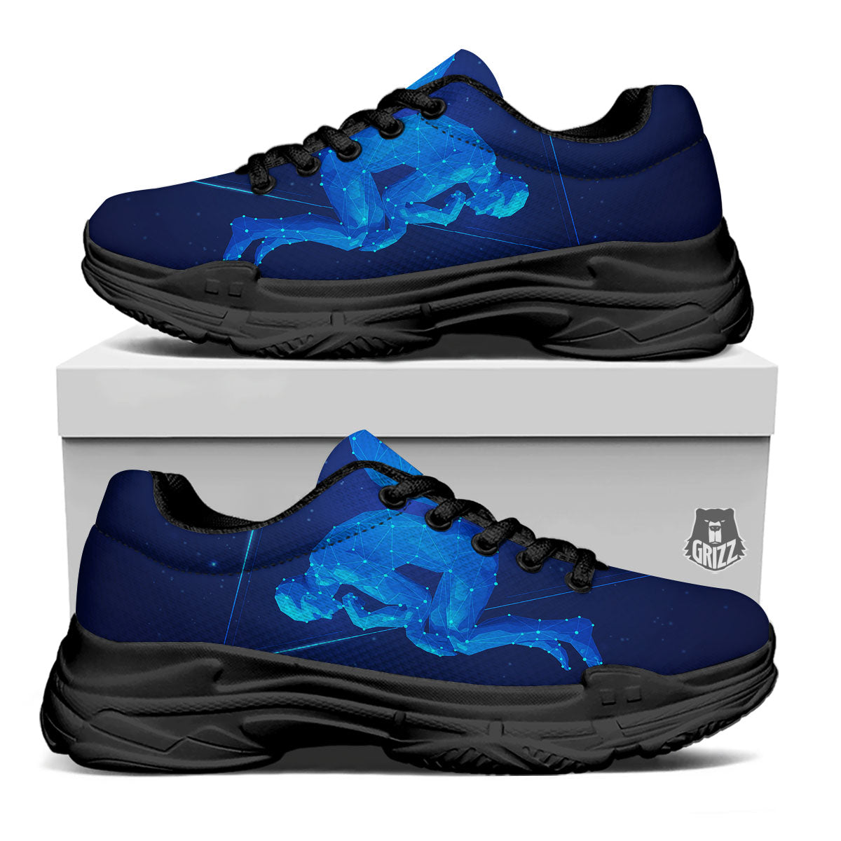 Constellation Gemini Print Black Chunky Shoes-grizzshop