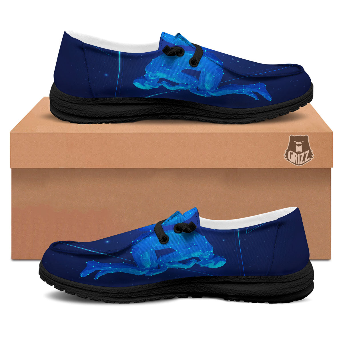 Constellation Gemini Print Black Loafers-grizzshop