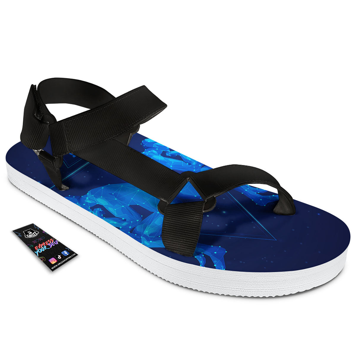Constellation Gemini Print Black Open Toe Sandals-grizzshop