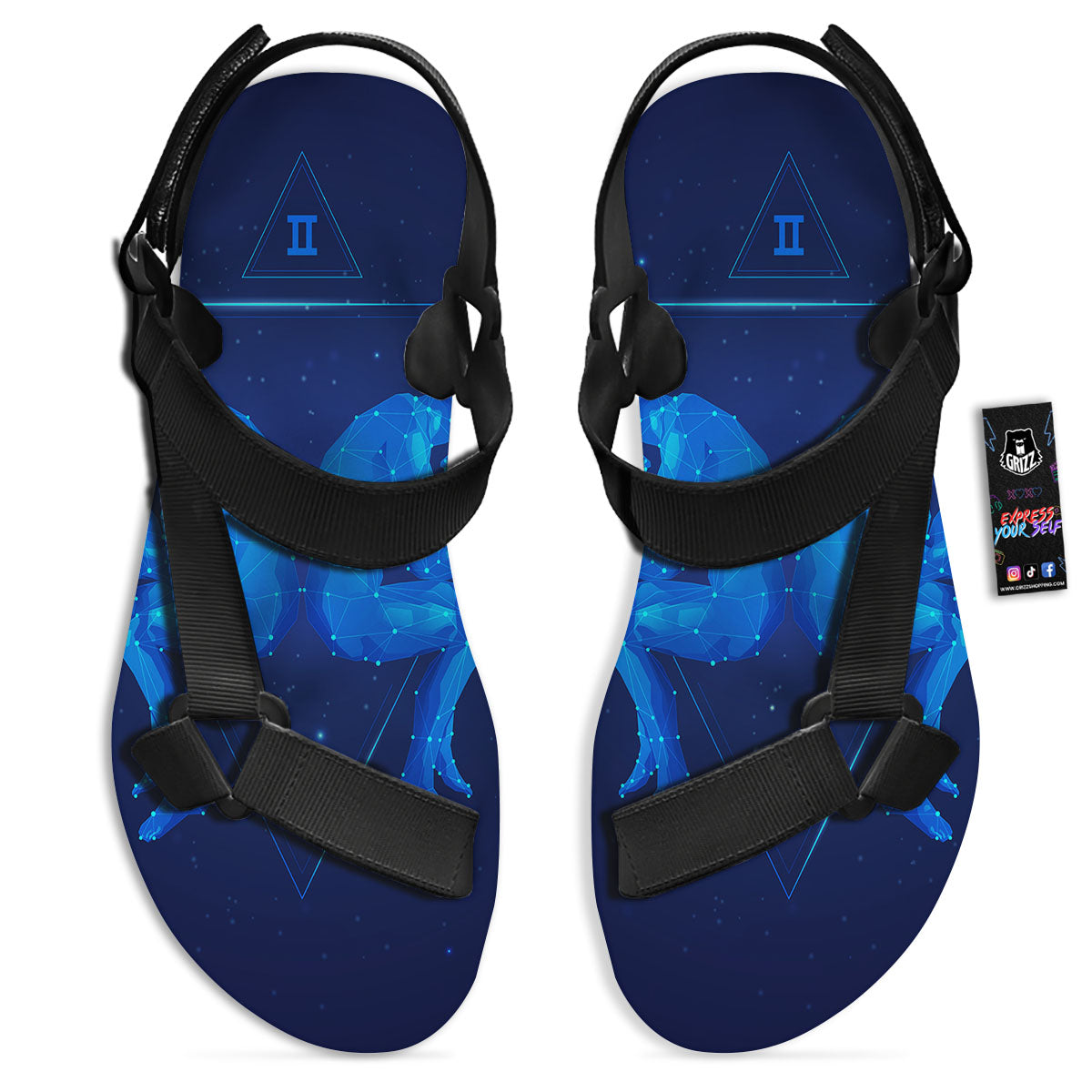 Constellation Gemini Print Black Open Toe Sandals-grizzshop