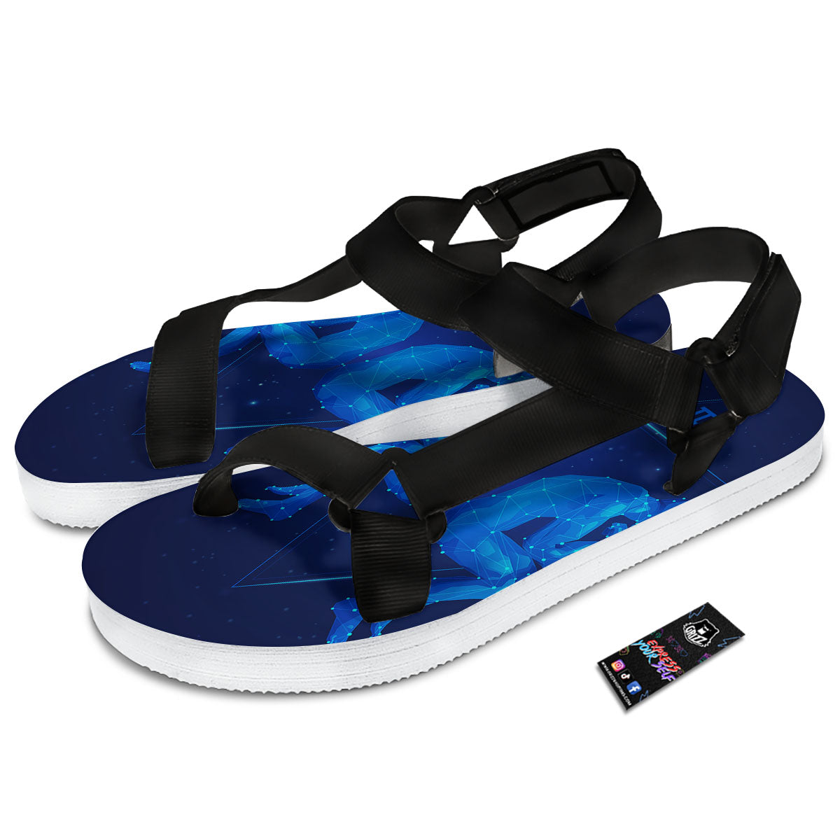 Constellation Gemini Print Black Open Toe Sandals-grizzshop