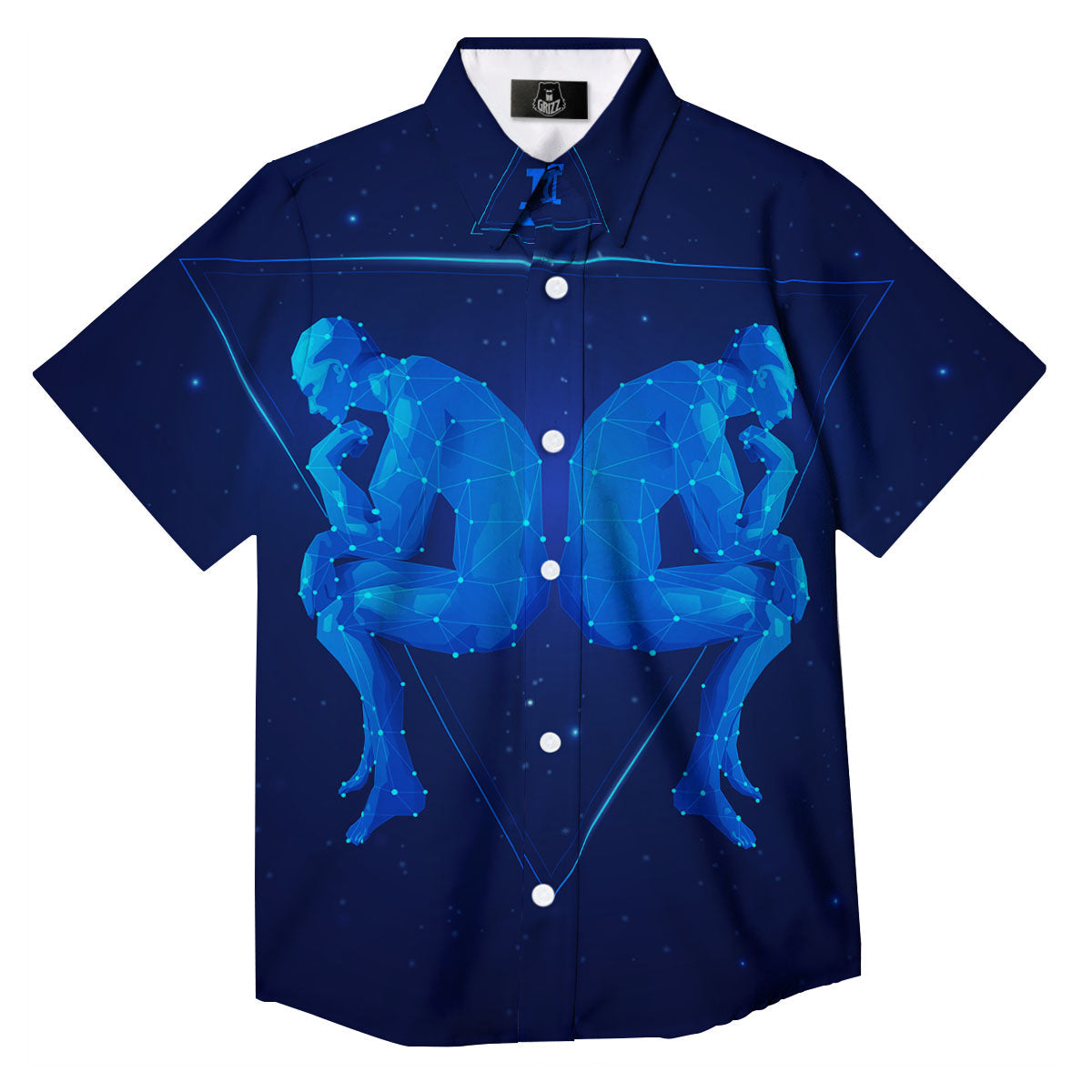 Constellation Gemini Print Button Up Shirt-grizzshop