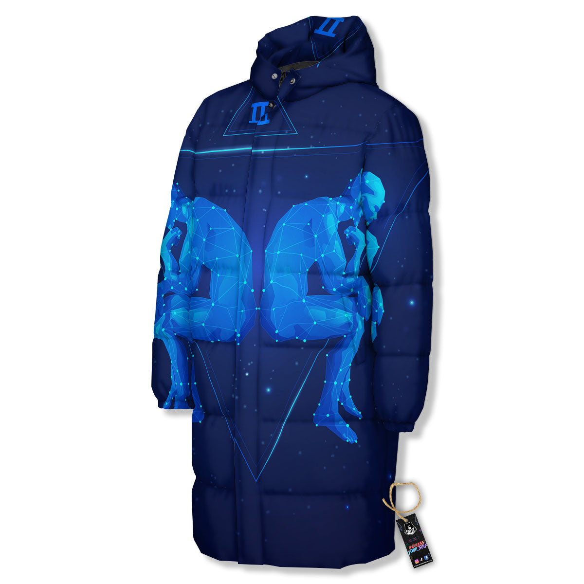 Constellation Gemini Print Long Down Jacket-grizzshop