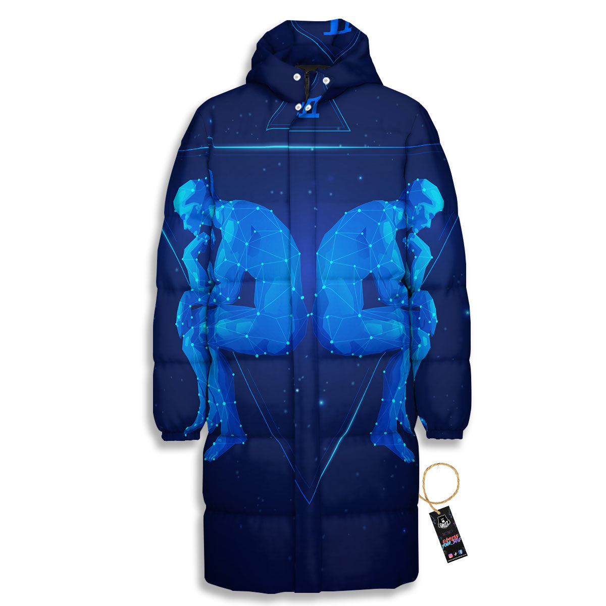 Constellation Gemini Print Long Down Jacket-grizzshop