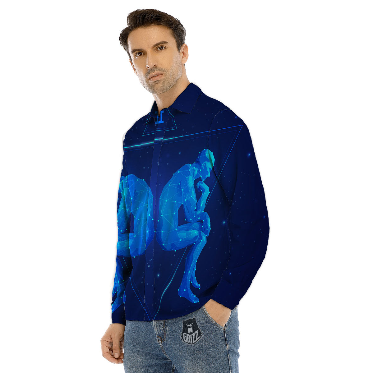 Constellation Gemini Print Men's Dress Shirts-grizzshop