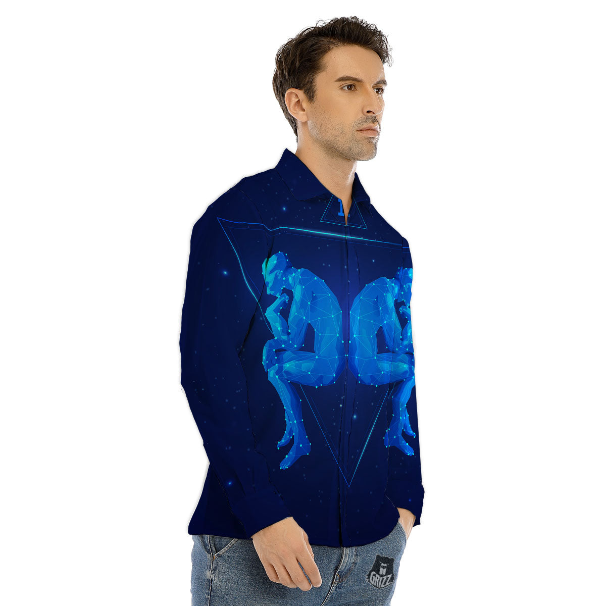 Constellation Gemini Print Men's Dress Shirts-grizzshop