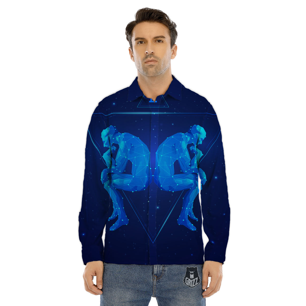 Constellation Gemini Print Men's Dress Shirts-grizzshop
