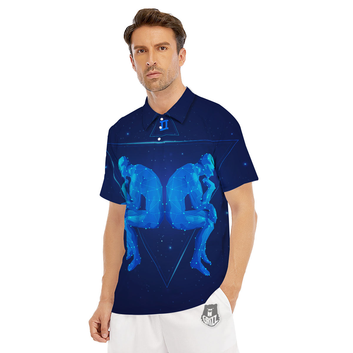 Constellation Gemini Print Men's Golf Shirts-grizzshop