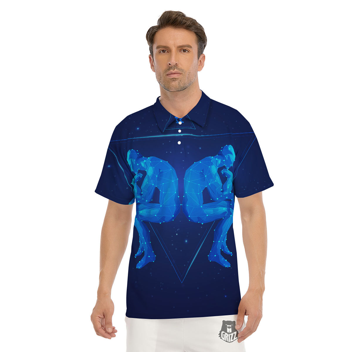 Constellation Gemini Print Men's Golf Shirts-grizzshop