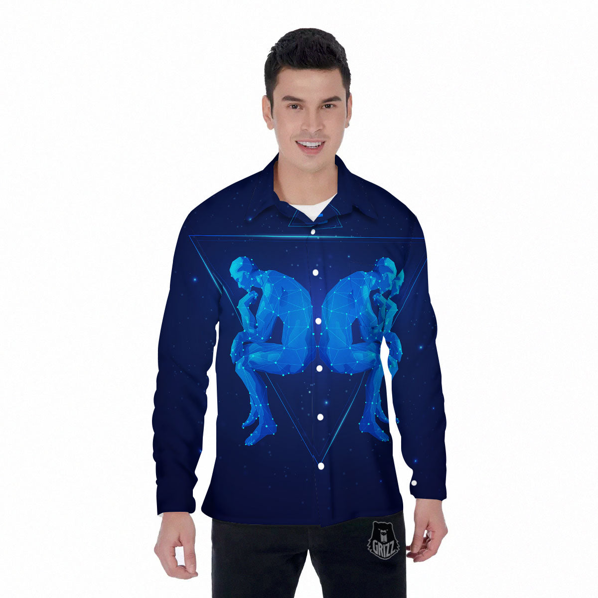 Constellation Gemini Print Men's Long Sleeve Shirts-grizzshop