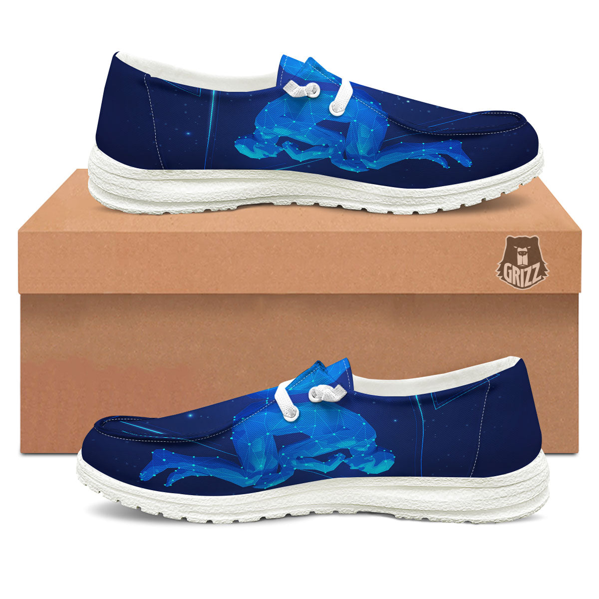 Constellation Gemini Print White Loafers-grizzshop
