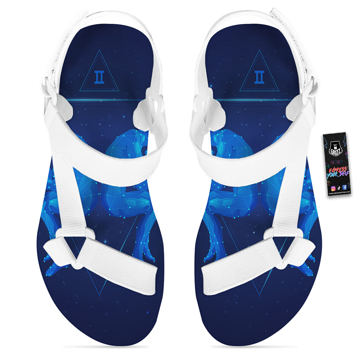 Constellation Gemini Print White Open Toe Sandals-grizzshop