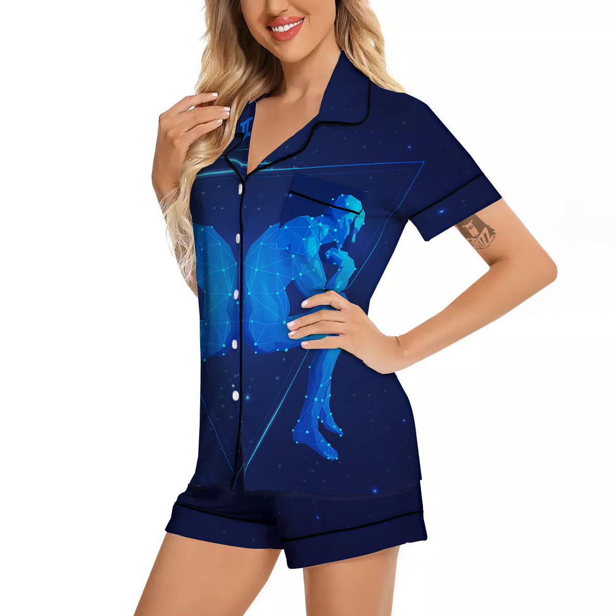 Constellation Gemini Print Women Silk Pajamas-grizzshop